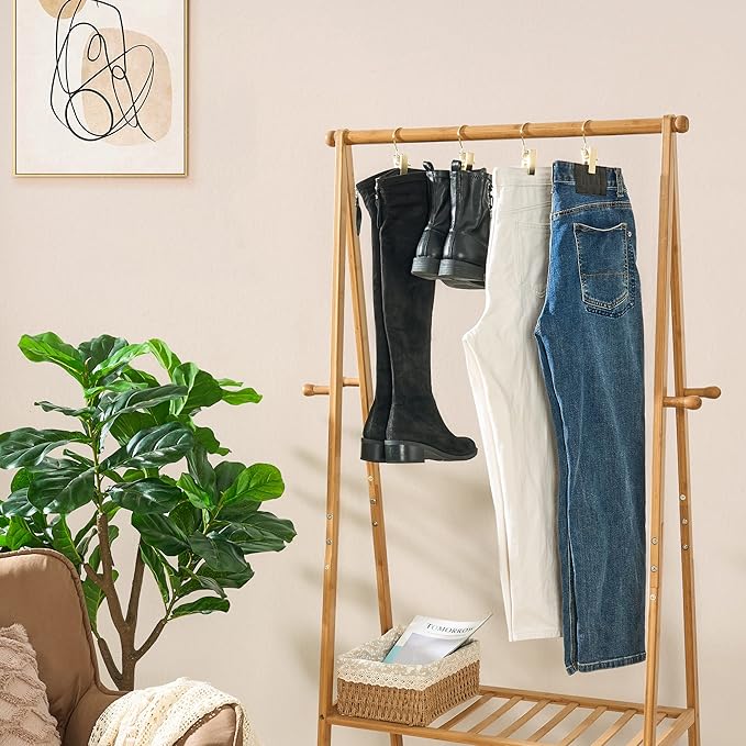 BEWISHOME 50 PCS Boot Hangers for Closet, Laundry Hooks with Clips,Heavy Duty Boot Clips for Haning,Space Saving Portable Travel Clothes Pins, Jeans, Socks, Towel, Gold FYC50G