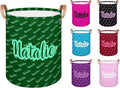 Personalized Laundry Basket, Custom Gift Laundry Hamper, Collapsible Nursery Waterproof Laundry Baskets, Dirty Clothes Toy Hamper with Handles Name Text Green