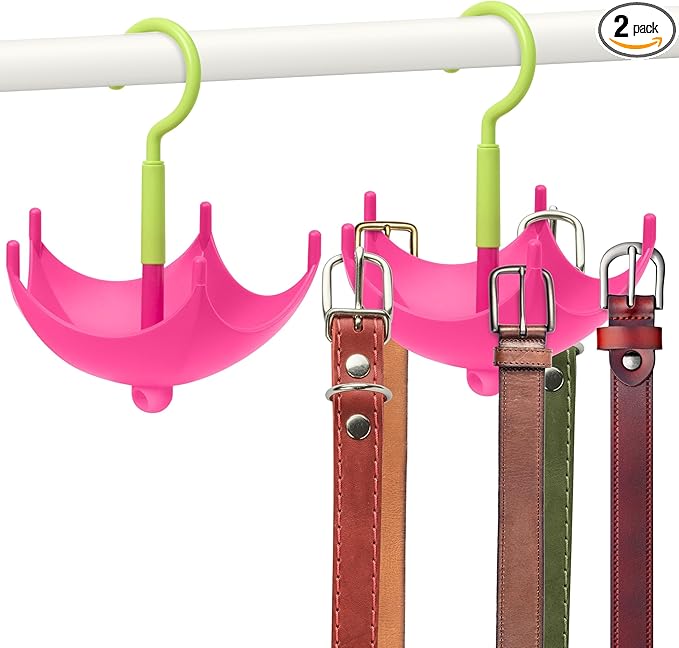Colorful Umbrella Hook Hanger - 2Pcs Key Belt Bra Hanger Holder Stackable Closet Organizer for Bag Purse Scarves, 360° Rotating Space Saving Hooks for Home Kitchen Bathroom Living Room