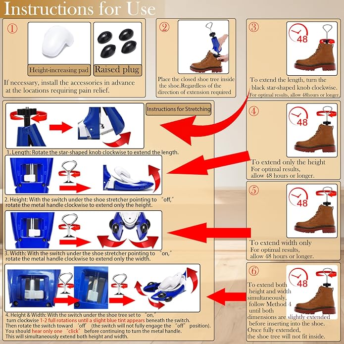 Upgrade 6-Way Shoe & Boot Stretcher For Men & Women - Adjustable Width, Length & Highth, 1Pcs