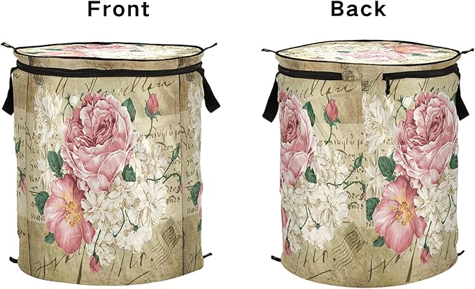 ALAZA 50 L Pop-up Laundry Hamper, Vintage Shabby Chic Pink Rose Floral Freestanding Collapsible Large Clothes Basket for Clothes Toys