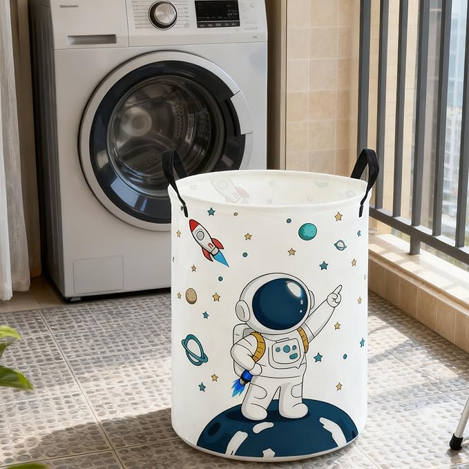 ESSME Kids Laundry Basket,Space Hamper Collapsible Canvas Waterproof Storage Bin foBoys, Cute Hamper,Gift Baskets(Astronaut)