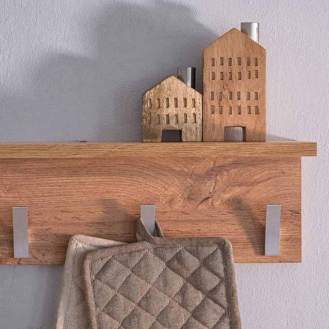 Mobili Fiver, Wall coat hanger, Rachele, 15.74 in, Rustic Oak, Made In Italy