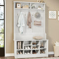 Itaar Hall Tree with Storage Bench, 3-in-1 Entryway Bench with Coat Rack, Adjustable Shoe Storage and Hanging Hooks, Embossed White