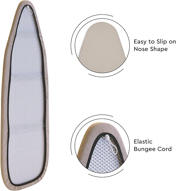 Encasa XO Ironing Board Cover and Pad 42"x14" - 4mm Felt Medium Iron Board Cover with Padding - Heat Resistant, Stain-Safe Dye, Non Slip Elastic Bungee Cord Tightening Iron Table Cover Beige