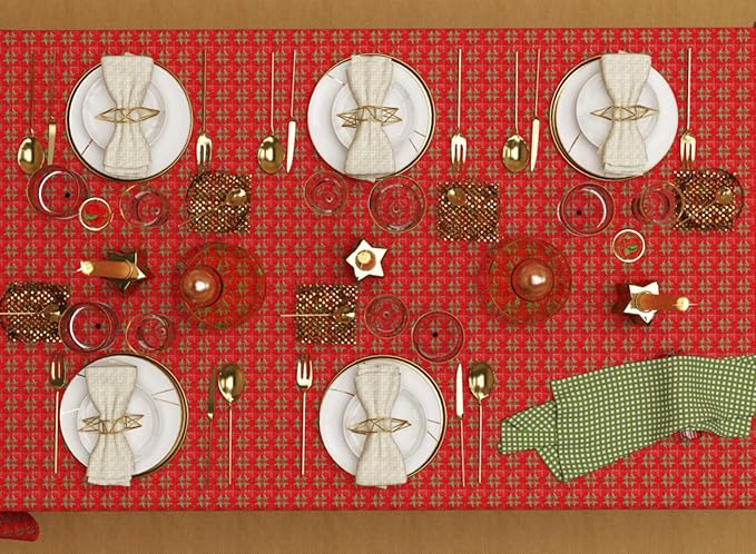 Table Cloth, Christmas Red & Green Woven Fringed, 100% Cotton Table Cover, Size 52x70 Inch, Suitable for Formal Dining, and Casual Occasions.