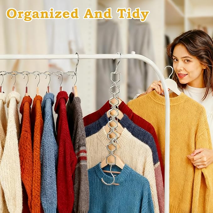 6 Pack Space Saving Metal Collapsible Hangers for Heavy Clothes, 22Lbs Capacity Hook Closet Space Savers Metal Hanger Organizer for Dorm, Room Essentials Storage Sliver
