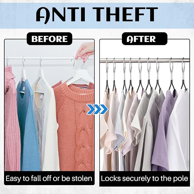 Leinuosen 12 Pack Anti-Theft Security Hangers 17 Inch Heavy Duty Chrome Metal Hanger Closed Loop Suit Hook Suitable for Suits Coat Jacket for Hotels Retail Rvs Stores Gyms (Black,Rubber Coating)