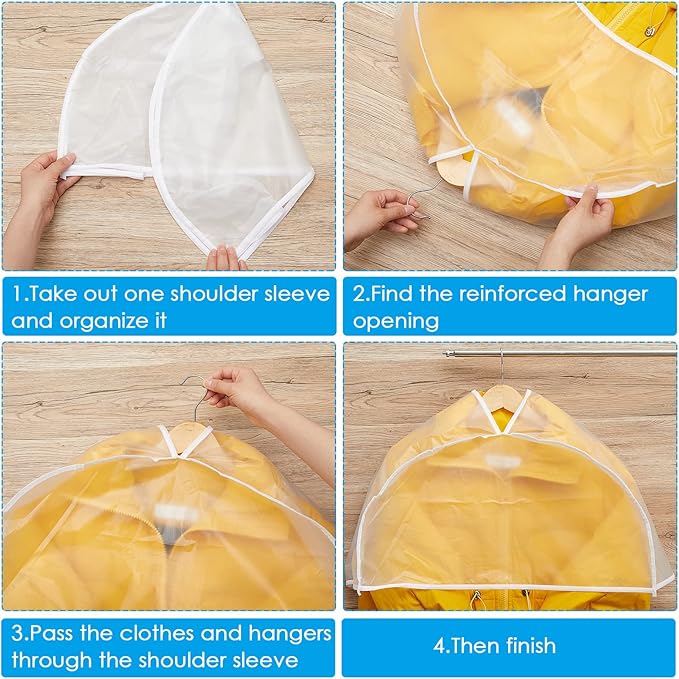 Patelai 8 Pcs 10" Gusseted Shoulder Covers for Hanging Clothes 24" Length x 12" High Plastic Garment Dust Covers Protectors for Closet Storage Suit, Coats, Jackets, Dress Closet Storage(Translucent)