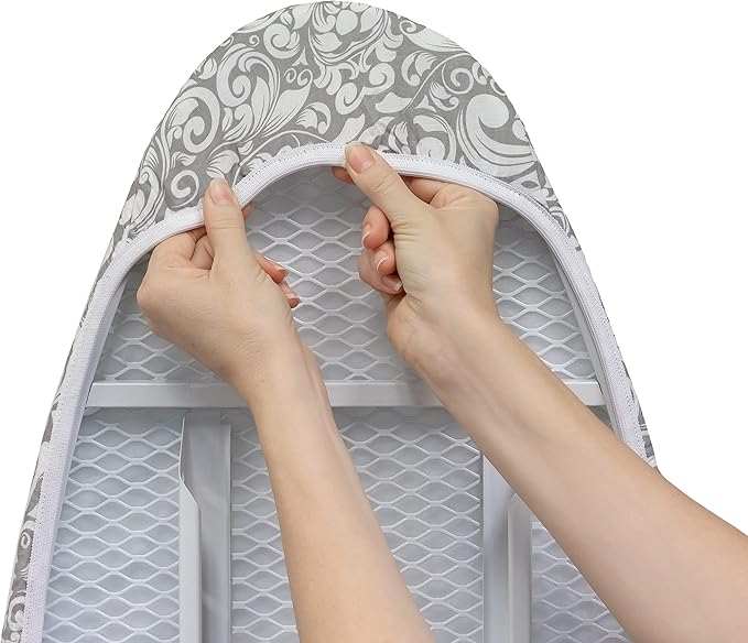 Westex Floral Damask Heavy Duty Ironing Board Cover and Pad, Thick 3-Layer Stain Resistant Padding, Elasticized Skirt, Click-to-Close Fastener, 15 x 54 Inch (Board NOT Included, Cover ONLY)