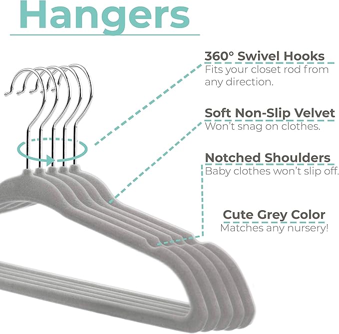 Baby Hangers and Closet Size Dividers - 7X Botanical Clothing Dividers with 20x Velvet Hangers for Baby Closets - Nursery Clothes Organizer - Eucalyptus Vines Leaf Plant Greenery Décor [Botanical]