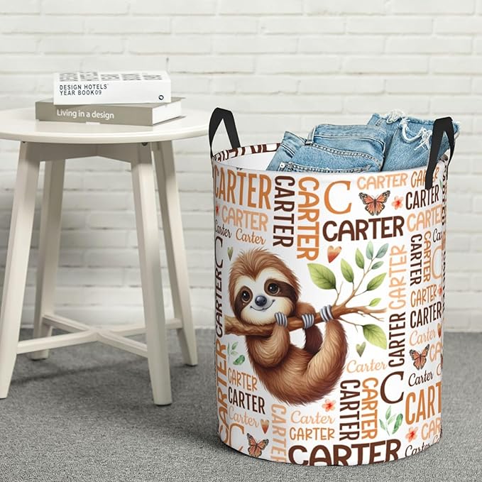 Personalized Sloth Laundry Basket For Baby Kids Boys Girls Adult Custom Hamper Basket With Name For Bathroom Bedrooms Collapsible Baby Laundry Basket, Dirty Clothes Hamper With Handles