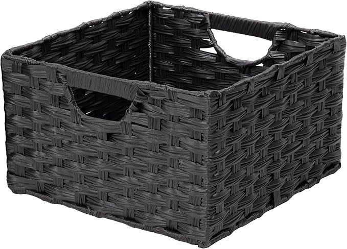 Seville Classics Premium Handwoven Portable Laundry Bin Basket with Carrying Handles, Household Storage for Clothes, Linens, Sheets, Black, Rectangular (2-Pack)