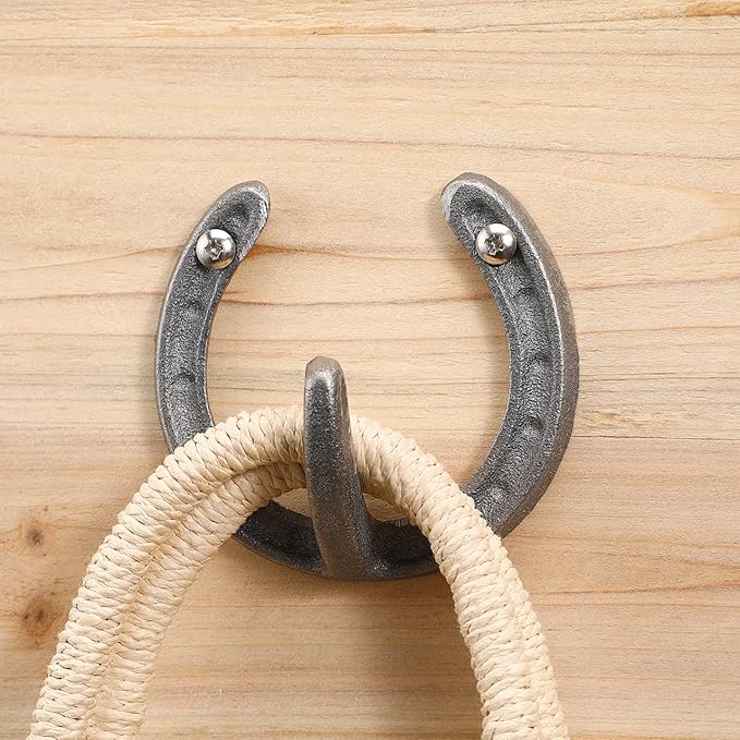 Cabilock Horseshoe Shape Iron Clothes Hooks 4-Pack Wall Mounted Coat Rack Retro Style Home Organization for Entryway Kitchen Bathroom 3.74X3.54X1.57In