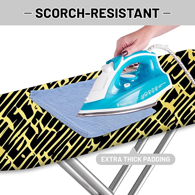 Extra Thick Ironing Board Cover and Pad, Yellow Modern Geometric 15x54 Ironing Board Cover, Resist Scorching and Staining,Elastic Edges,Abstract Art