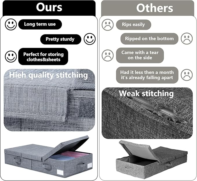 Modern Grey Under Bed Storage Boxes, 2 Pack, 33.1 x 16.1 x 6 Inch, Large Capacity, Durable, Collapsible, Water Resistant