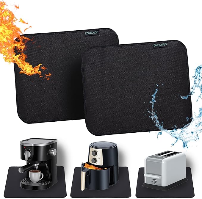 Heat Resistant Appliance Mat, Black, Non-Slip Kitchen Counter Protector, Large Size for Coffee Maker, Blender, Air Fryer (2, 15 * 18)