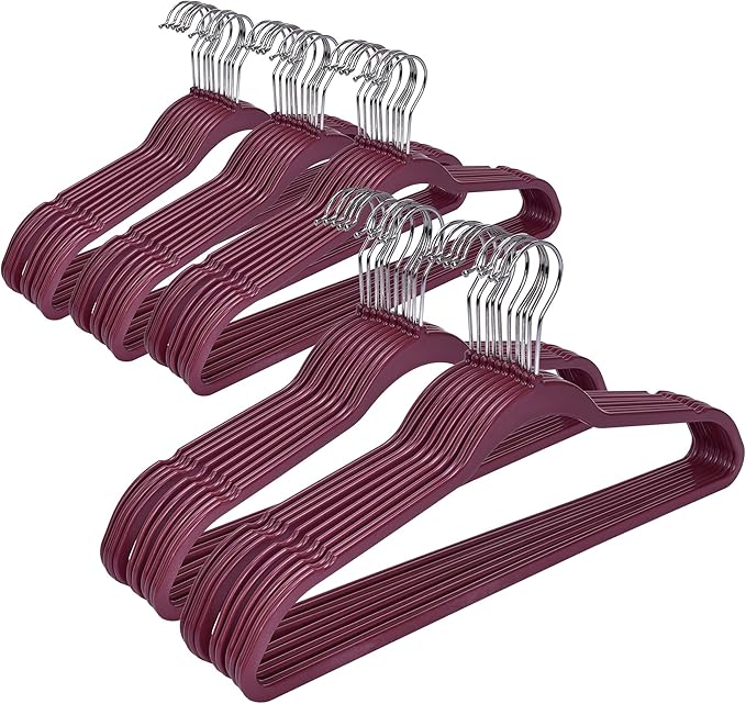 Quality Hangers Multi Pack Slim Plastic Hangers for Clothes - Sturdy Non-Velvet Pink Hangers with 360° Swivel Chrome Hook & Notches - Versatile for Coats Shirts Dresses (50, Raspberry, 17.7" inch)