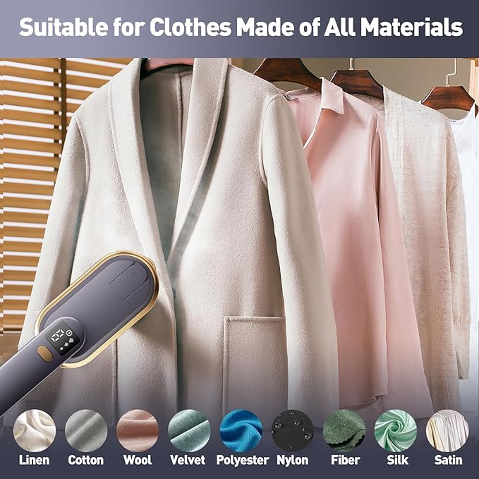 Travel Steamer for Clothes, 2 in 1 Travel Steam Iron, Clothes Steamer Handheld with 150ml Water Tank, 30 seconds Fast Heating, Quick Wrinkle Removal, LCD Display,Ceramic Heating Panel