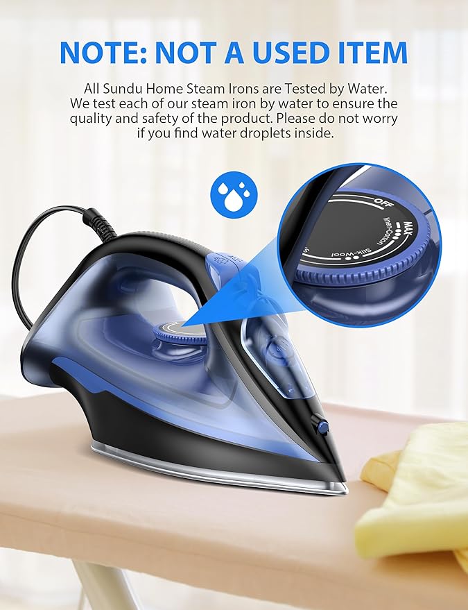 1500-Watt Steam Iron with Ceramic-Coated Soleplate and Burst Steam, 3-Way Auto-Off, Temperature Settings for Variable Fabric