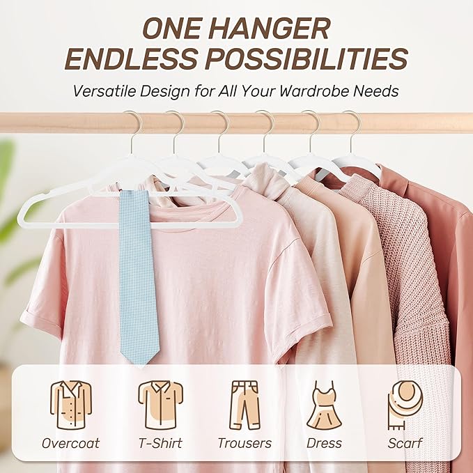 Velvet Hangers 30 Pack with Gold Hooks, Non-Slip Slim Felt Hanger for Clothes, Heavy Duty Space Saving Flocked Hangers for Dresses, Suits, Coats & Pants(White)