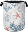 Seashell Starfish Ocean Laundry Basket Collapsible Laundry Hamper with Handle, Oxford Clothes Toy Storage Bin for Bathroom Bedroom Room Decor 16" X 20.8"