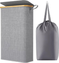 Lifewit 65L Slim Laundry Hamper with Lid, Narrow Laundry Basket with Removable Bag & Bamboo Handles, Fodable Thin Dirty Clothes Hamper for Laundry Collapsible Bin for Bathroom Bedroom Dorm, Gray