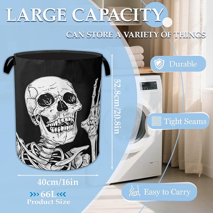 Halloween Skull Laundry Basket Collapsible Laundry Hamper, Oxford Cloth Storage Bin for Room/Bathroom/Bedroom/Dormitories 16" X 20.8"