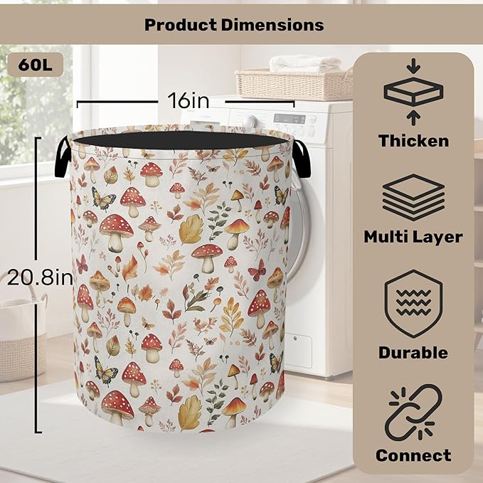Cute Mushroom Laundry Hamper - Waterproof Fabric Laundry Basket with Handles, Foldable Storage Basket for Laundry,Bedroom,Dorm