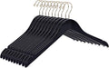 Quality Black Semi Curved Wooden Suit Hangers, 10-Pack Smooth Finish Solid Wood Coat Hanger with Swivel Hook, Jacket, Pant, Dress Clothes Hangers (Black - Gold Hook, 10)