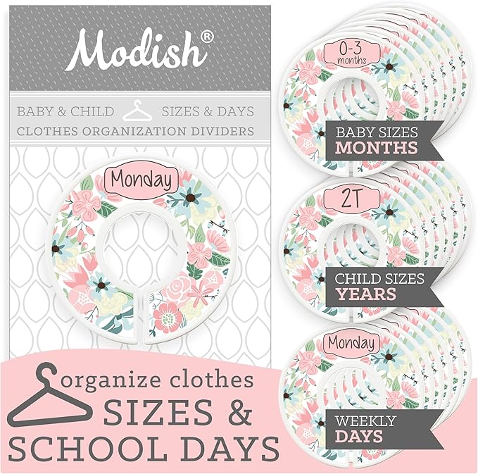 Days of the Week Clothes Organizer, Weekly Monday through Friday Kids Closet Organization, Hanging School Clothes Organizers Sets, Girl Boho Vintage Pink Floral Children Room Décor