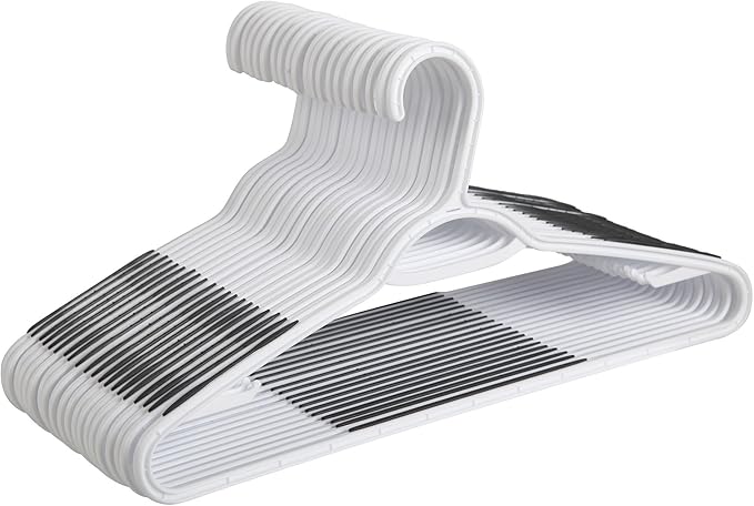 Finnhomy 50 Pack Plastic Hangers, Clothes Hangers with Non-Slip Pads, Space Saving Easy Slide Organizer, Clothes Hanger for Bedroom Closet Wardrobe, Great for Shirts, Pants, Scarves