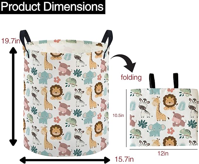 ESSME Kids Laundry Basket,Animal Hamper Collapsible Canvas Waterproof Storage Bin for Girls, Cute Hamper,Gift Baskets.(Animal)