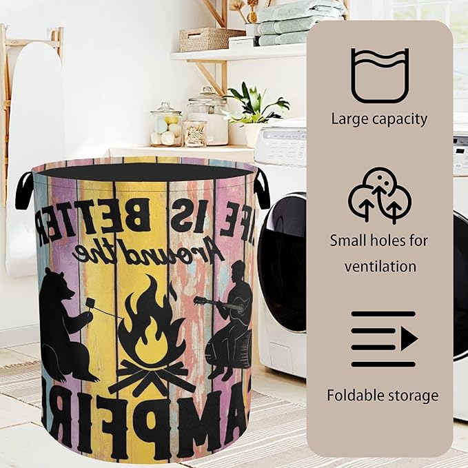 Camping Foldable Laundry Hamper - Waterproof Fabric Storage Basket with Handles, Clothes Hampers for Laundry,Bedroom,Dorm