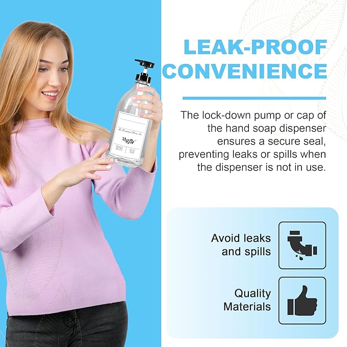Soap Dispenser Bathroom - Pump Bottle Dispenser for Laundry Detergent Liquid - BPA Free & PET Plastic 1/2 Gallon Bottle with Waterproof Label for Household Products - 64oz