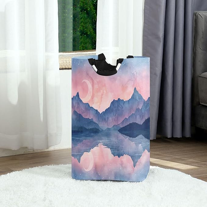 xigua Sky with Stars Large Laundry Hamper with Handle, Foldable Clothes Hamper Collapsible Storage Basket for Toys and Clothes Organization in Bedroom, Bathroom, and Laundry Room