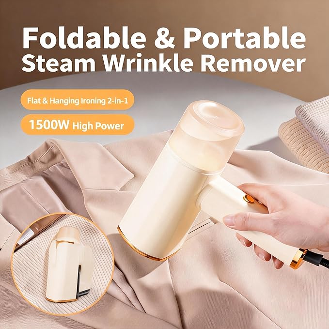 Handheld Garment Steamer for Clothes, 1500W Fabric Steamer 168ml Larger Tank & No Leak Design 15S Fast Heat-up, Quick Wrinkle Remover Strong Penetrating Steam for Home, Office (ONLY FOR 120V)