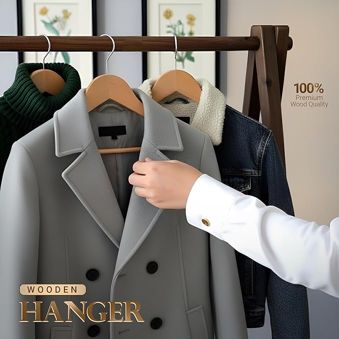 Utopia Home Premium Wooden Hangers 10 Pack - Durable & Slim Coat Hanger - Suit Hangers with 360-Degree Rotatable Hook - Wood Hangers with Shoulder Grooves (Natural Color)