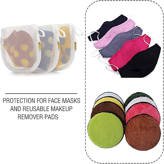 3 Packs Delicate Laundry Bags for Reusable Face Masks and Reusable Makeup Remover Pads,Fine Mesh Wash Bags,Use YKK Zipper, with Hanger Loop, Portable Mask Storage Bag (3 Small)