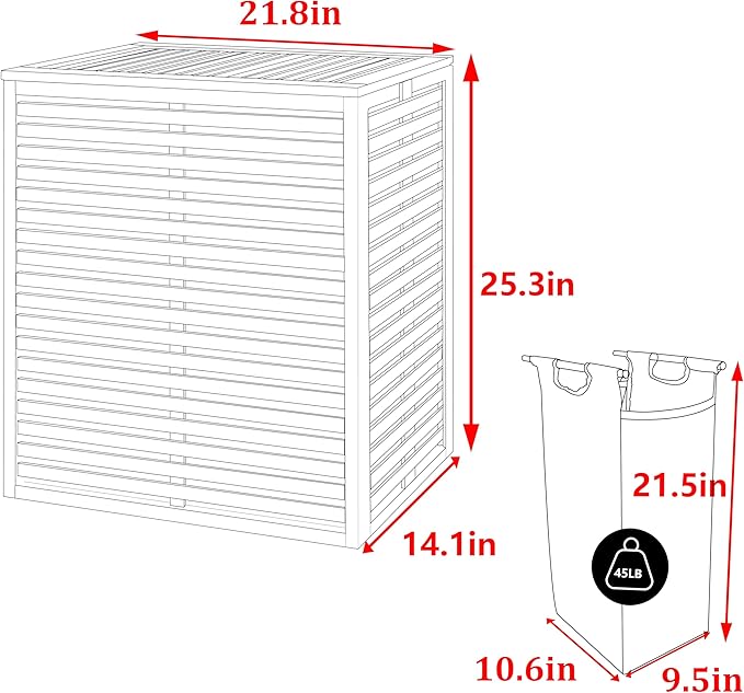 VEIKOU Hamper with Lid, Bamboo Laundry Hamper 2 Compartment, Divider Dirty Clothes Hamper, 120L Large Foldable Laundry Hamper with Removable Liners Bags