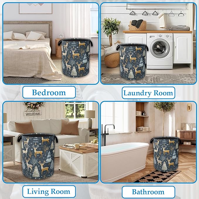 Woodland Deer Laundry Basket Collapsible Laundry Hamper, Oxford Cloth Storage Bin for Room/Bathroom/Bedroom/Dormitories 16" X 20.8"