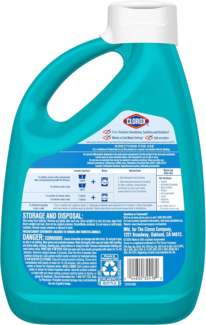 Clorox Laundry Sanitizer, 0% Bleach, Color Safe, Clean Linen, 80 Fl oz, Pack of 2 (Pack May Vary)