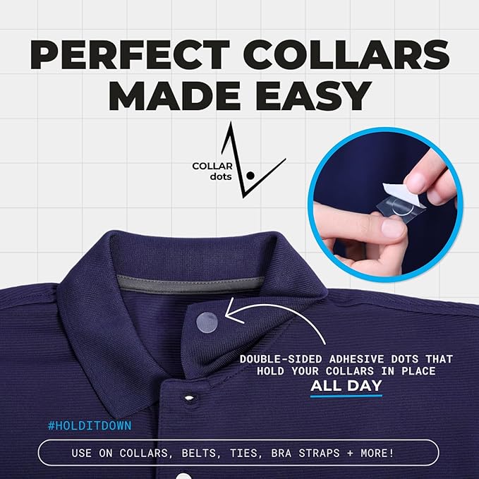 Collar Dots – Adhesive Collar Stays for Dress Shirts & Polos | Stop Floppy & Curling Collars | Easy Stick-On Stiffeners