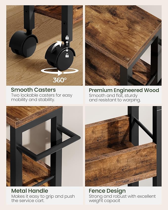 4-Tier Slim Storage Cart, 5.1'' Kitchen Serving Trolley, Slim Rolling Cart with Handle and Guard Rails, Slim Cabinet for Small Spaces, for Dining Room, Rustic Brown and Black TTC01BF