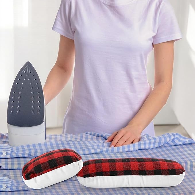 Sewing Ham Pressing Ham for Tailors, Solid Seam Roll Set, Cushion Tool for Ironing Heat Insulation Pad, Sleeve, Collar, Curved, Darts, Body Seam Ironing Accessories, Red and Black Plaid