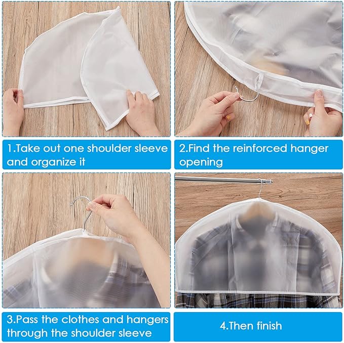 Patelai 80 Pcs 2" Gusseted Shoulder Covers for Hanging Clothes 24" Length x 12" High Plastic Garment Dust Covers Protectors for Closet Storage Suit, Coats, Jackets, Dress Closet Storage(Translucent)