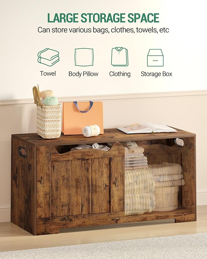 39.4" Storage Chest, Storage Bench Trunk with 2 Hinge, Wooden Box, Lift-Top Chest Organizer, Shoe Bench for Entryway, Bedroom, Living Room, Rustic Brown SB01001X