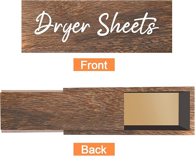 Blulu Dryer Sheet Holder for Laundry Room Wooden Dryer Sheet Container Sheets Dispenser Box Wooden Container Modern for Organizing Fabric Laundry Pods, 7.87 x 4.72 x 2.75 Inches(Dark Brown)