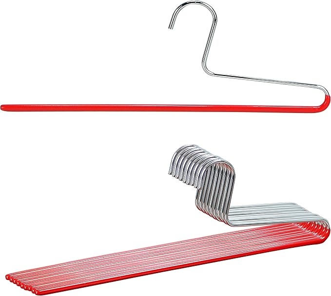 Mawa by Reston Lloyd Trouser Series Non-Slip Space-Saving Clothes Hanger with Single Rod for Pants, Style KH/1, Set of 10, Red