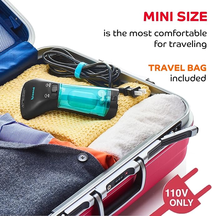 Travel Steamer for Clothes - Portable, Handheld for Clothing Garment and Fabric - No Spitting, Safe and Little Handy - Compact Home Mini Steamer for Curtain Metal Plate, 110V Only (Metal)